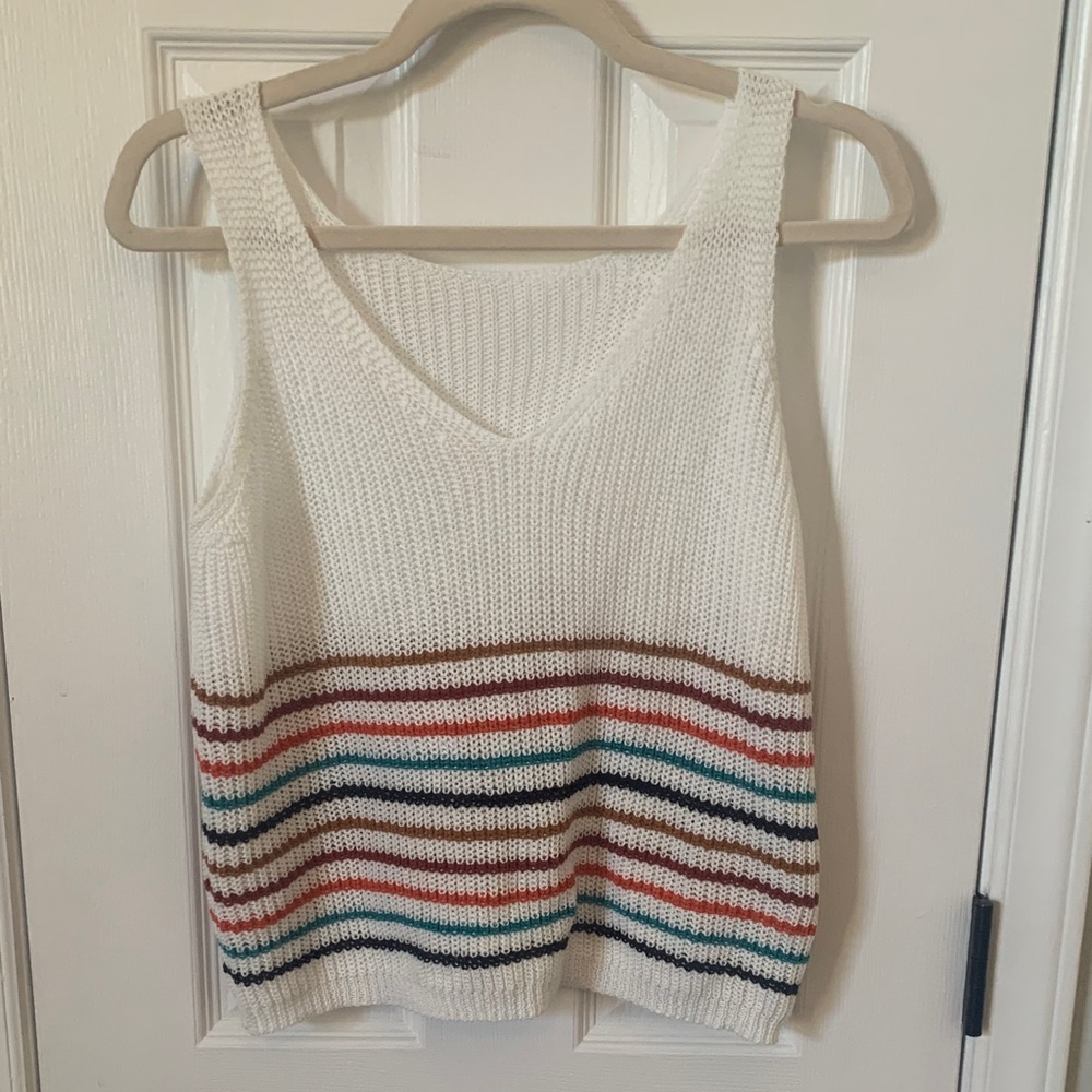 Women’s Casual Striped V-Neck Sleeveless Sweater Sz. Medium